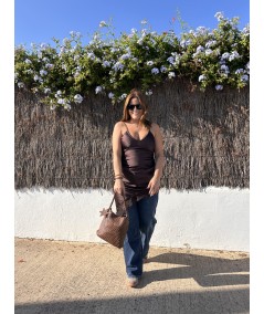 Vestido satén Marrón