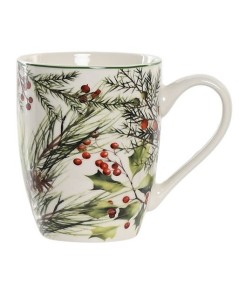 Taza navideña modelo de Muérdago y Piñas